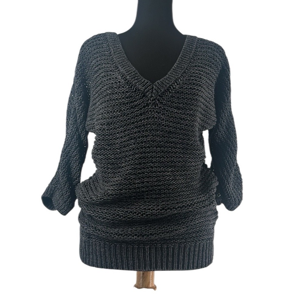 Roxy open knit sweater half sleeve y2k beach party coverup grey 2000’s sz lg